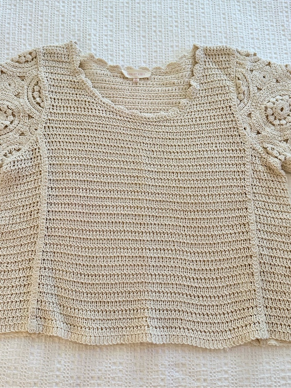 Solitaire Beige Crochet Scoop-Neck Knit Top